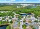 Panoramic aerial view of the neighborhood, highlighting ponds, landscaping, and city view at 4406 Brookstone Ct, Orlando, FL 32826