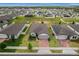 Aerial view of a well maintained, modern neighborhood highlighting rooflines and community layout at 523 Tortugas St, Haines City, FL 33844