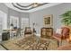 Neutral living room featuring an elegant ceiling, recessed lights, tile floor, and large windows with shutters at 578 Newhall Ln, Debary, FL 32713