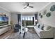 Cozy living room boasts a comfortable seating area, a ceiling fan, and a glass door leading to an outdoor balcony at 14200 Avalon Rd # 409, Winter Garden, FL 34787