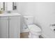 Clean and simple bathroom featuring a white vanity, toilet, and modern fixtures at 8045 Lost Shaker Ln, Kissimmee, FL 34747