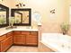 Bathroom featuring a jacuzzi tub, vanity with ample storage, and decorative mirrors at 11994 Mckinnon Rd, Windermere, FL 34786