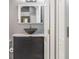 Stylish bathroom featuring a vessel sink on a modern vanity and neutral gray walls at 14526 Chicora Crossing Blvd, Orlando, FL 32828