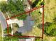 Aerial view with property outline showing a large backyard with plenty of space and landscaping at 3520 Balsam Dr, Winter Park, FL 32792