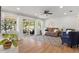 Cozy living room with hardwood floors and sliding glass doors to the patio at 3520 Balsam Dr, Winter Park, FL 32792