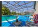 Inviting outdoor space featuring a screened-in pool with comfortable seating and lush greenery at 4640 Eagle Peak Dr, Kissimmee, FL 34746