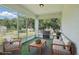 Relaxing screened patio with comfortable seating and views of the lush backyard, perfect for outdoor dining at 5079 Royal Point Ave, Kissimmee, FL 34746