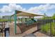 A modern playground structure with a canopy, multiple slides and climbing features for to enjoy at 5079 Royal Point Ave, Kissimmee, FL 34746