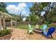 Charming backyard features a stone fire pit with colorful Adirondack chairs, ideal for outdoor relaxation at 811 Wayne Ave, Altamonte Springs, FL 32701