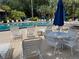 Community pool featuring lounge chairs and shaded tables for residents at 130 Jasmine Woods Ct # 3D, Deltona, FL 32725