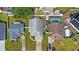 An aerial view showing the roof and landscaping, plus nearby houses, some with pools and fences at 171 Seabreeze Cir, Kissimmee, FL 34743