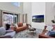Bright living room with plush sofas, a view of the lanai, and a modern television at 2821 Bookmark Dr, Kissimmee, FL 34746
