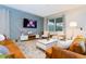 Bright living room with brown leather sofas, decorative accents, and a large TV at 2836 Simile St, Kissimmee, FL 34746