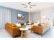 Cozy living room features stylish leather sofas, large television and decorative wall accents at 2836 Simile St, Kissimmee, FL 34746
