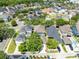Aerial view of the neighborhood showcasing the property and surrounding houses with mature trees at 3813 Goldenglow Dr, Orlando, FL 32828