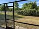 View from a screened in patio showing a green and natural back yard with a lake at 6625 Cherry Grove Cir, Orlando, FL 32809