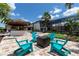 This backyard showcases a fire pit, putting green, chess board, and tiki bar, ideal for outdoor entertainment at 8180 Valhalla Ter, Reunion, FL 34747