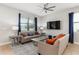 Comfortable living room showcases neutral decor and ample natural light through window at 8180 Valhalla Ter, Reunion, FL 34747