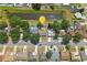 Aerial view of a neighborhood highlighting the proximity to a pond and nearby residential properties at 2527 Christine Dr, Kissimmee, FL 34744