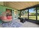 Covered patio features an egg chair, modern seating, and a view of the backyard at 1007 3Rd St, Port Orange, FL 32129