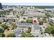 Aerial view pinpoints the townhomes location near business district, retail buildings, and restaurants at 117 E Concord St # 7, Orlando, FL 32801