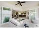 Covered patio with comfortable seating and view through sliding glass doors to the living room and kitchen at 2260 Grayling St, Orlando, FL 32820