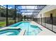 Sparkling private pool and spa area surrounded by a screened enclosure, perfect for outdoor relaxation and entertainment at 266 Marcello Blvd, Kissimmee, FL 34746