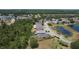 Overhead shot of homes with large yards and a picturesque pond nestled among mature trees and well-kept lawns at 3620 Benson Park Blvd, Orlando, FL 32829