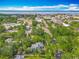 Scenic aerial view of blue home surrounded by lush greenery, showcasing its location near downtown and the bay at 420 S Oak Ave, Sanford, FL 32771