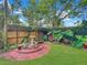 Secluded backyard featuring a garden with brick path, mature trees, and lush green grass at 420 S Oak Ave, Sanford, FL 32771