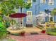 Outdoor patio with dining and lounge furniture, a privacy screen, and lush landscaping at 420 S Oak Ave, Sanford, FL 32771