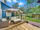 Inviting backyard with patio seating, lush lawn, and colorful landscaping under a blue sky at 420 S Oak Ave, Sanford, FL 32771