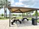 Community picnic area with tables under a covered pavilion near a lake and surrounded by mature landscaping at 6268 Great Bear Dr, Lakeland, FL 33805