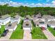 Aerial view of neighborhood featuring modern homes with solar panels, garages, and manicured lawns at 6328 Whip O Will Ln, St Cloud, FL 34771