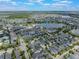 Wide aerial view showcasing a community's layout with lakes and various housing options at 8478 Karrer Ter, Orlando, FL 32827