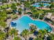 Stunning community pool featuring a slide, surrounded by tropical palms and lush greenery at 8478 Karrer Ter, Orlando, FL 32827