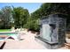 A modern water feature adds elegance to the poolside retreat with stone accents at 11013 Ullswater Ln, Windermere, FL 34786