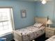 Bright blue bedroom with two twin beds, ceiling fan, and a window for natural light at 116 Blackwater Ct, Kissimmee, FL 34743