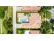Overhead view of backyard oasis with pool, cabana, and lush landscaping providing privacy at 11755 Waterstone Loop Dr, Windermere, FL 34786