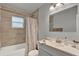 Well-lit bathroom with vanity, shower-tub combo, and tile surround at 1906 S Summerlin Ave, Sanford, FL 32771