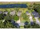 Aerial view of neighborhood homes, each with pools and well-manicured lawns with mature trees at 3840 Caledonia Ave, Apopka, FL 32712