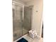Bathroom shower with a tile surround and glass door at 4427 Blackbird St, Kissimmee, FL 34746
