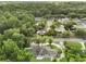 Aerial view showcasing the home's location in a community surrounded by lush greenery and trees at 625 N Central Ave, Oviedo, FL 32765