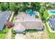 An aerial view reveals a home with a private pool, mature trees, and a well-maintained yard at 102 Old Hickory, Longwood, FL 32750
