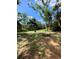 Large backyard with a fire pit and scattered trees providing ample shade at 2414 E Orange Ave, Eustis, FL 32726