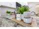 Kitchen countertop decorated with mugs, a tray, and a green plant at 2550 Barren Oak Ct, Deland, FL 32720