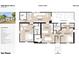 Detailed first-floor floorplan with bedroom, kitchen, living room, and dining room layouts at 2550 Barren Oak Ct, Deland, FL 32720