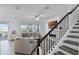 Cozy living room featuring a fireplace and staircase at 1123 Dora Parc Ln, Mount Dora, FL 32757