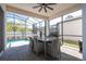 Inviting screened patio with dining set, ceiling fan, and view of the pool at 1311 Arisha Dr, Kissimmee, FL 34746