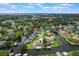 Aerial view of neighborhood with canals, homes with docks, and lush greenery at 1620 Texas Ct, Tavares, FL 32778